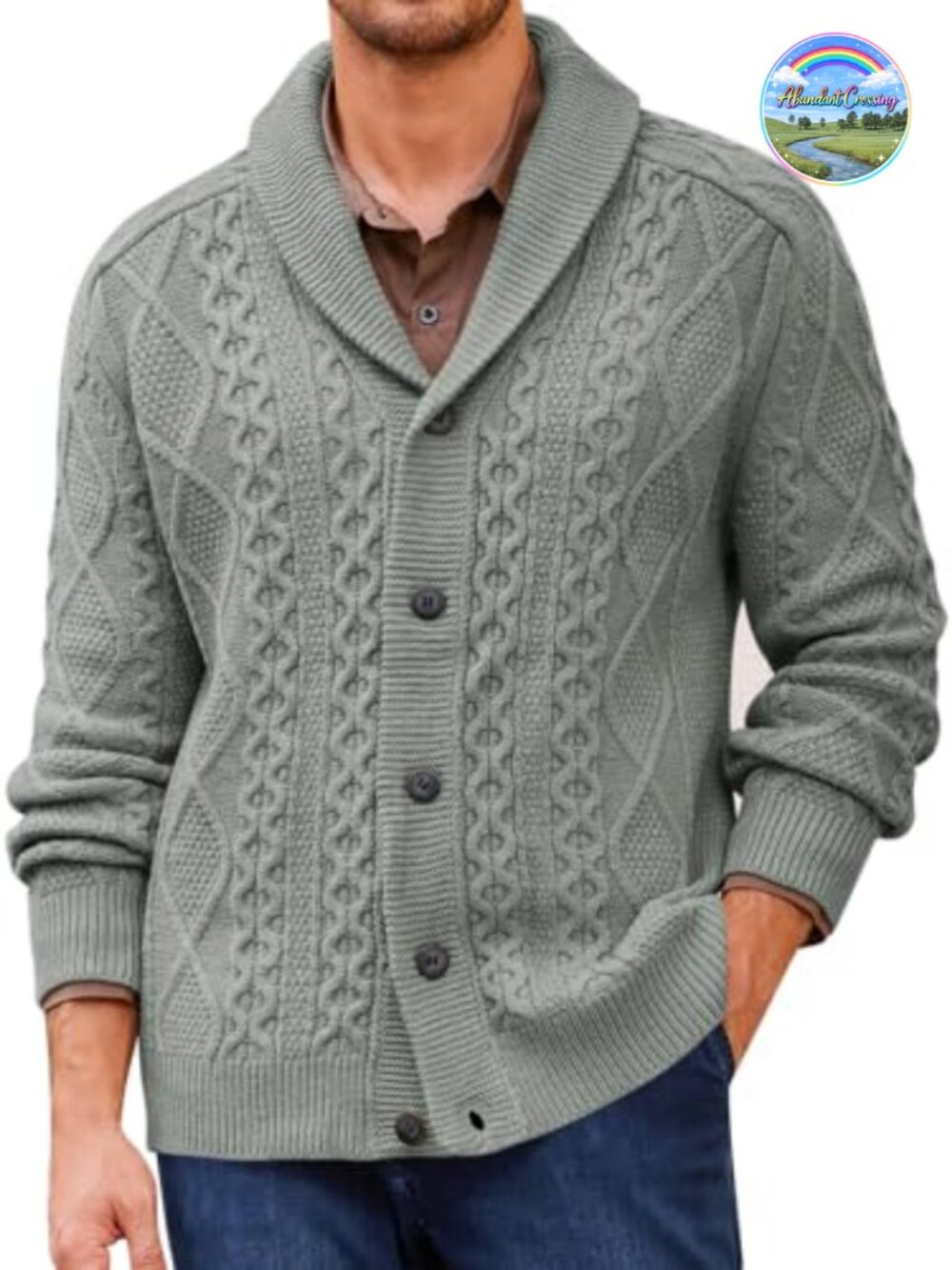 Men's Cable Knit Shawl Collar Cardigan Sweater - Button Up Long Sleeve